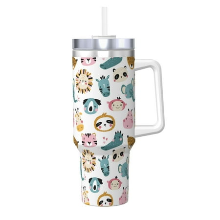 

Salouo Cartoon Animals for 40oz Water Bottle with Handle & Flip Straw - Stainless Steel Vacuum Insulated Tumbler-Reusable Travel Coffee Mug- Gifts for Women & Men