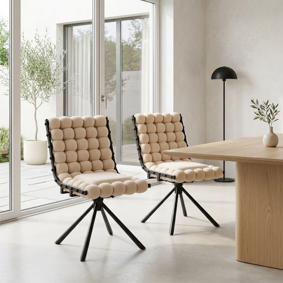 Set of 2 Modern Velvet Dining Chairs, Puffy Bubble Backrest Accent Chairs
