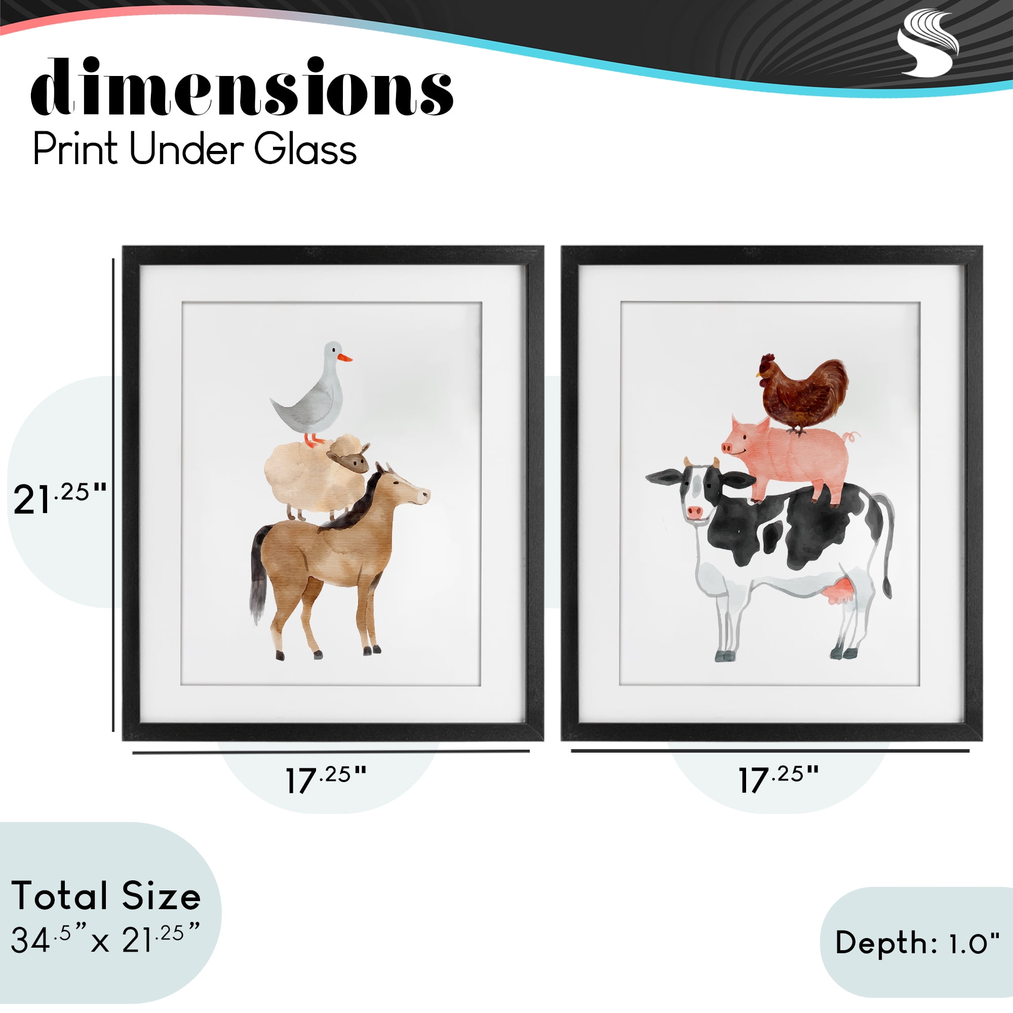 Stupell Industries Whimsical Farm Life Stacks 2 Piece Black Framed Print Under Glass Set, design by Kim Allen