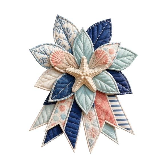 Nautical Quilted Door Wreath Fabric Leaf Starfish Wall Hanging Decor for Front Door Coastal Home Indoor Outdoor Decoration