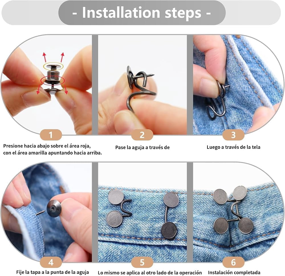 Adjustable Waist Buckle, Pants Waist Adjuster Clips, Pants Waist Adjuster Clips, Denim Buttons 6P