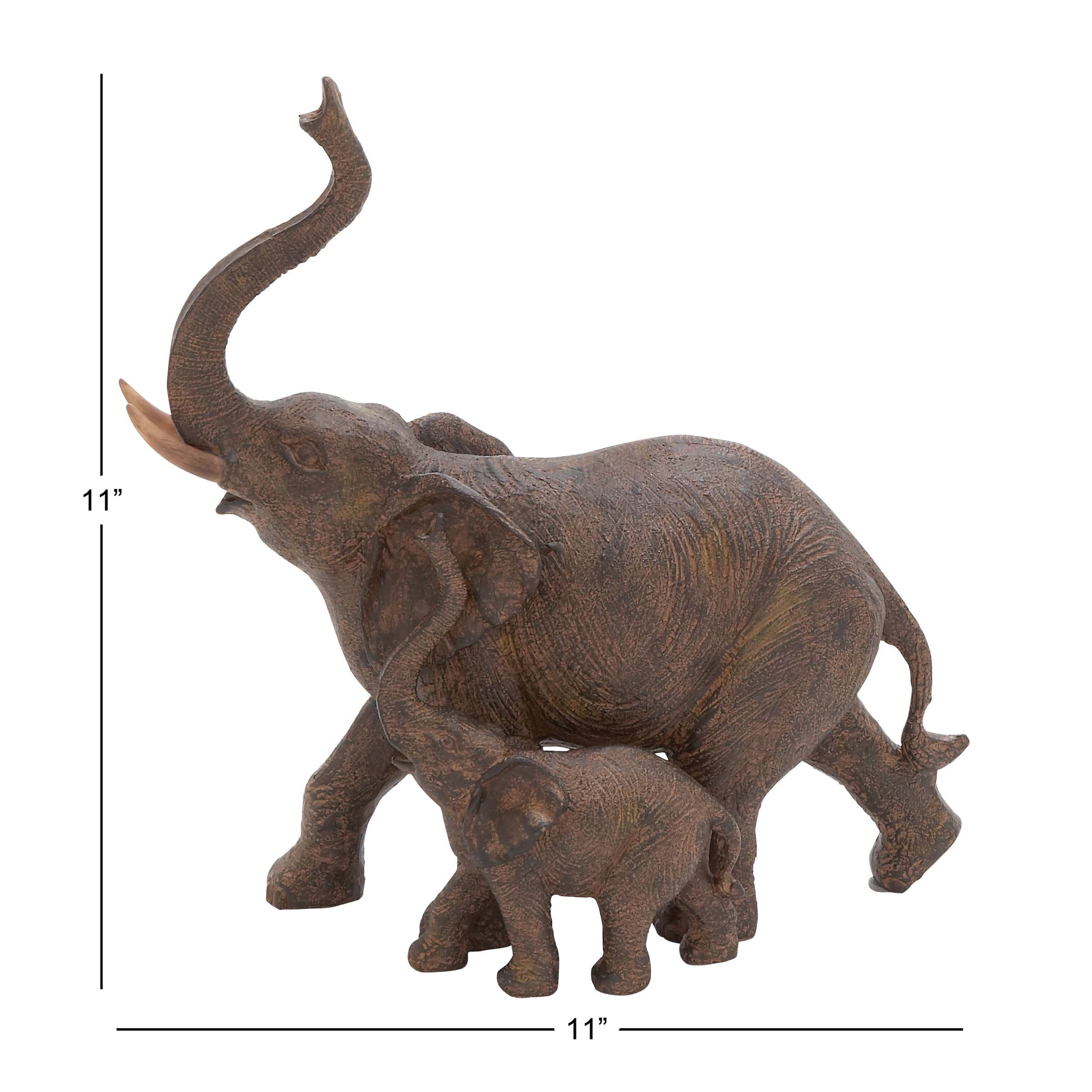 11" x 11" Brown Polystone Elephant Sculpture, by DecMode