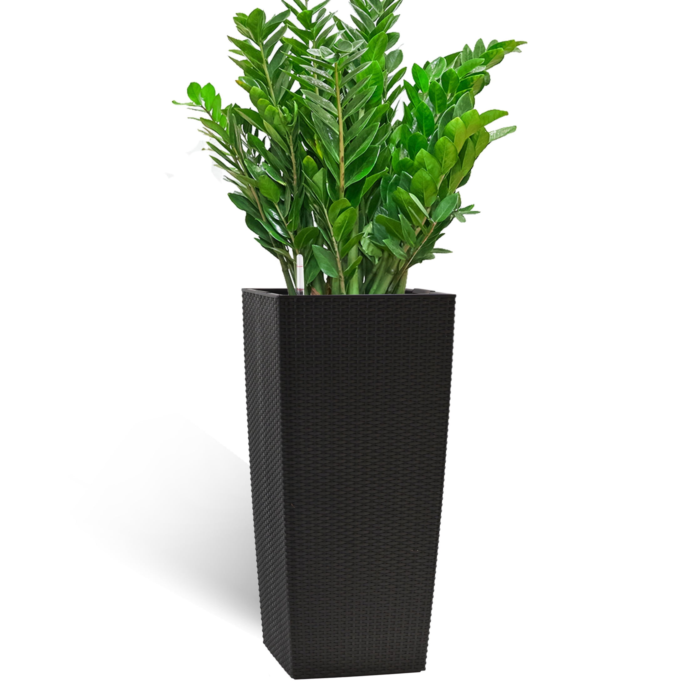 Noble House 30" Tall Self-Watering Planter, Large Indoor Outdoor Flower Pot with Water Level Monitor, Black