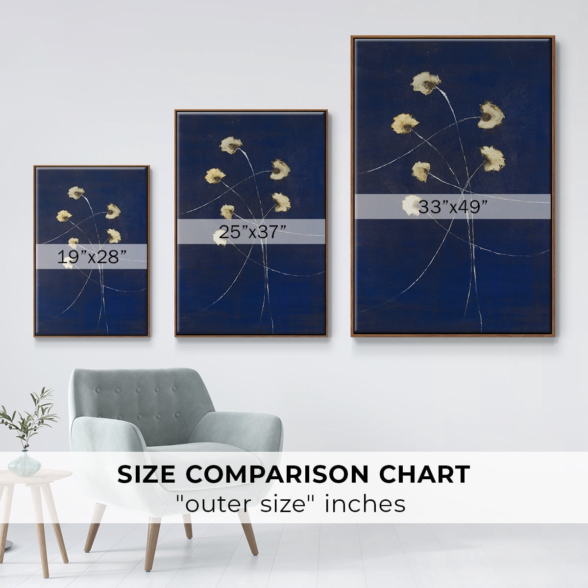Indigo 2 Framed Premium Gallery Wrapped Canvas - Ready to Hang - 27 x 41 - Walnut Floating Frame
