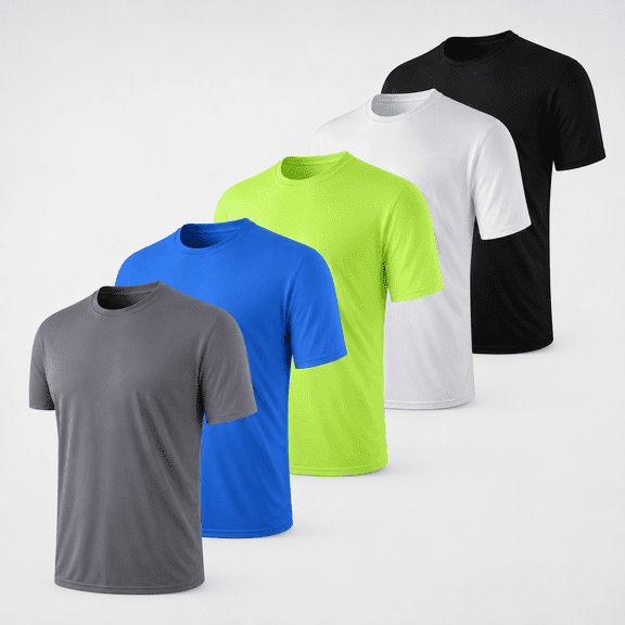 ZBORIBER Men's Quick-Dry Crew Neck T-Shirts 5-Pack, Moisture Wicking, Sizes S-3XL