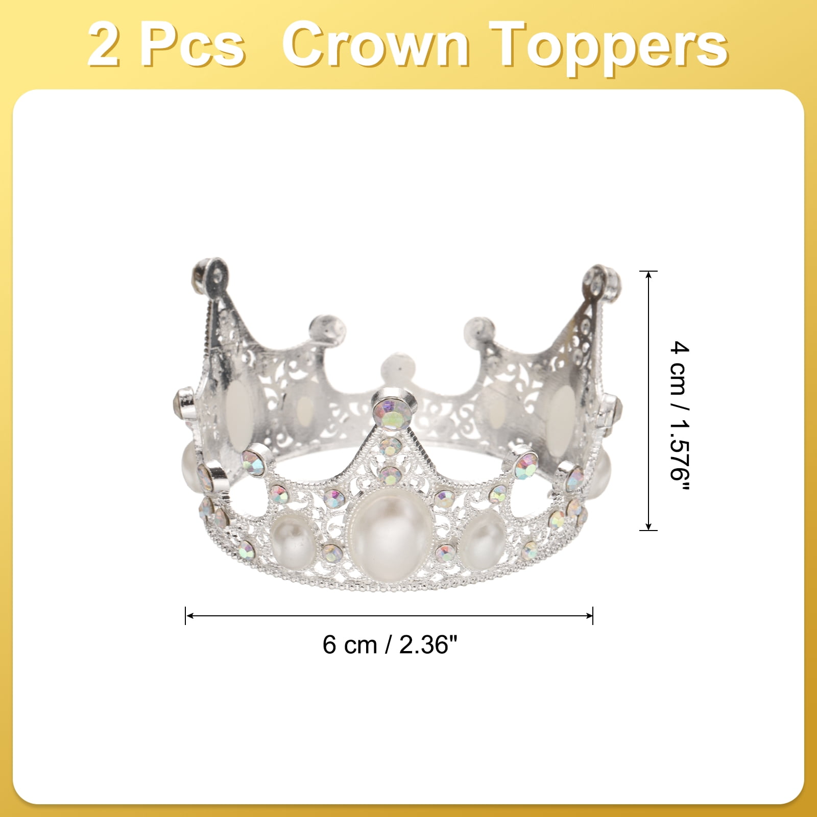 Unique Bargains Mini Crown Cake Toppers, Alloy Queen Tiara for Decor Wedding Party Silver