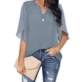 thumbnail image 2 of Giftesty Womens Tops 2023 Fashion Women Casual Chiffon Short Sleeve V-Neck Solid Loose Tops Blouses, 2 of 5