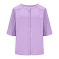 thumbnail image 5 of MSJUHEG Linen Blouse Women's Blouses & Button-down Shirts Blusas De Algodon Para Mujer Gauzy Tops for Women Boho Linen Tops Peasant Tops for Women Casual Shirts Purple 3xl, 5 of 6
