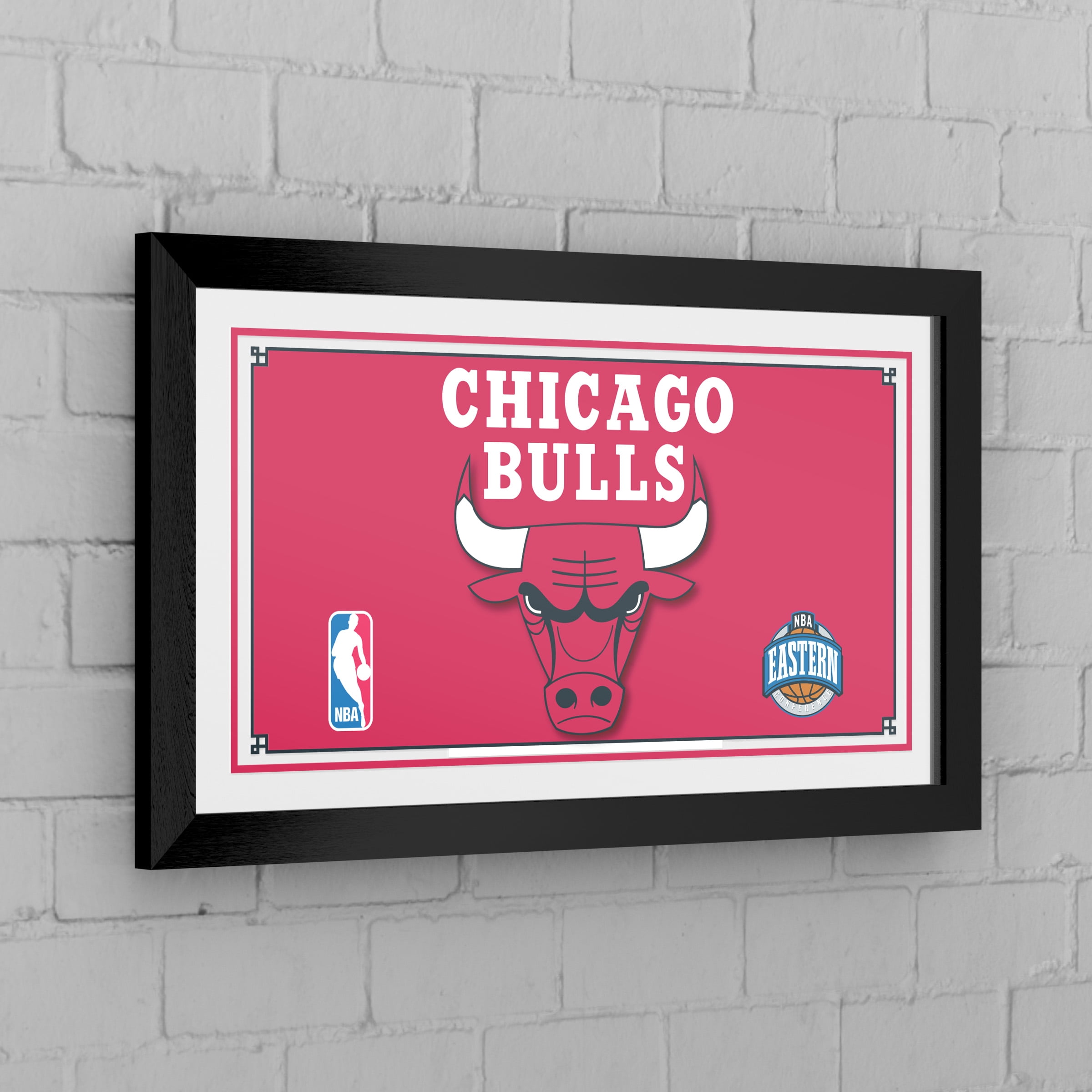 Chicago Bulls Logo Ready-To-Hang Black Framed Wall Mirror