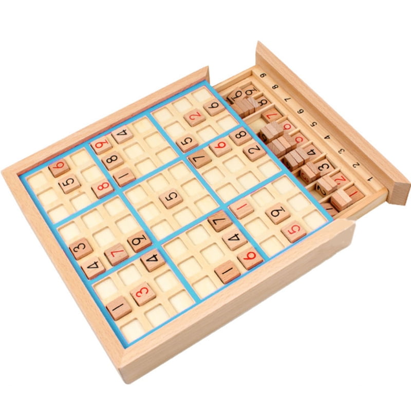 Wooden Sudoku Chess Digits 1 to 9 Can Only Put Once in Any Row Line and Check Intelligent Fancy Educational Wood Toys Happy Games Gifts Blue 