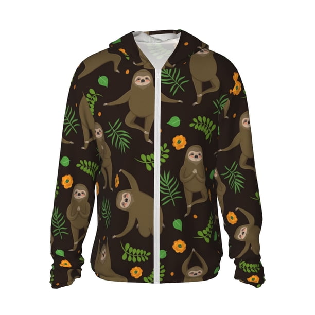 Fotbe Sloth Doing Yoga Chaqueta con Protección Solar UPF 50+ para Hombre y Mujer, Camisa con Capucha y Bolsillos-Large