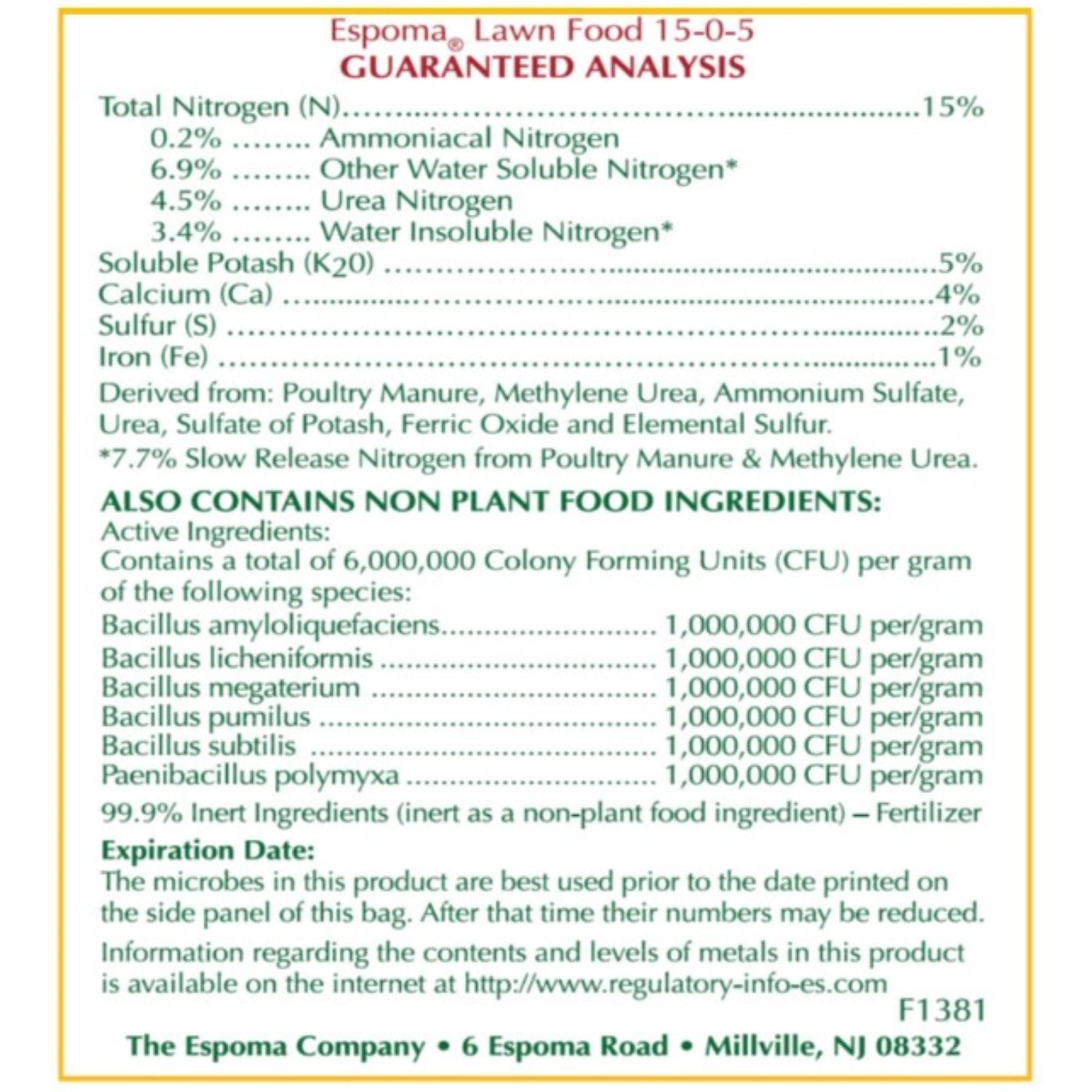 Espoma 15-0-5 Lawn Food for All Seasons, 40lbs - Grass Fertilizer Rich in Natural Organics for Growing Thicker, Greener Lawns