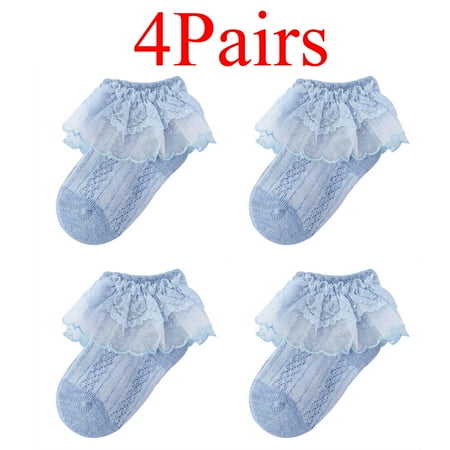 

4Pairs Girls Cotton Socks Spring Stockings Mesh Ruffles Sock