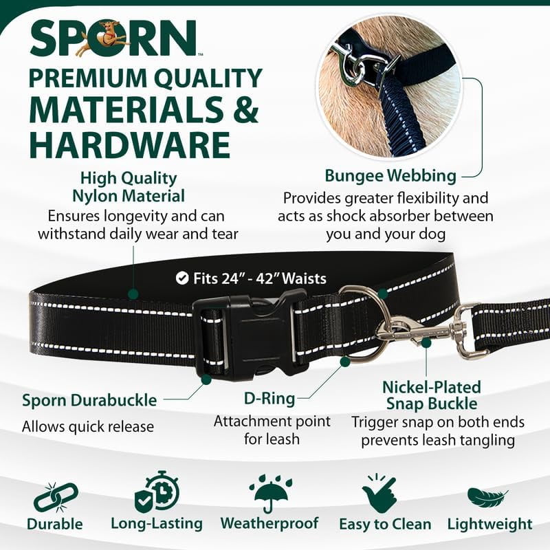 Sporn Run-Together Jogging Belt and Dog Leash, 6 ft, Black