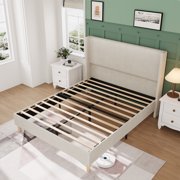 Wingback Bedframe, Corduroy Upholstered Bed Frame, No Box Spring Needed, Solid Wooden Slats, Noise Free