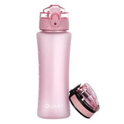 Oldley 15oz Kids Water Bottle - Leak-Proof, BPA-Free with Time Marker, 2 Lids (Straw/Chug) - Ideal for School, Travel, Sports - Pink