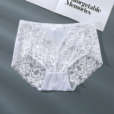 Xunlbb Women s Plus Size Panties  Women s Underwear Medium Waist Lace Mesh Hollow Cotton Crotch Sexy Breathable High Elastic Briefs (White M) on Clearance
