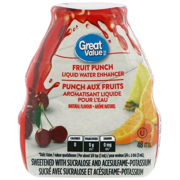 Aromatisant d’eau liquide Great Value à saveur de punch aux fruits 48 ml, punch aux fruits