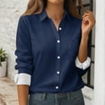 thumbnail image 2 of Women's Button Down Shirts Long Sleeve Business Work Tops Casual with Pockets Jacket for Office and Daily Wear Fashion Outfits ,Dark Blue L, 2 of 6