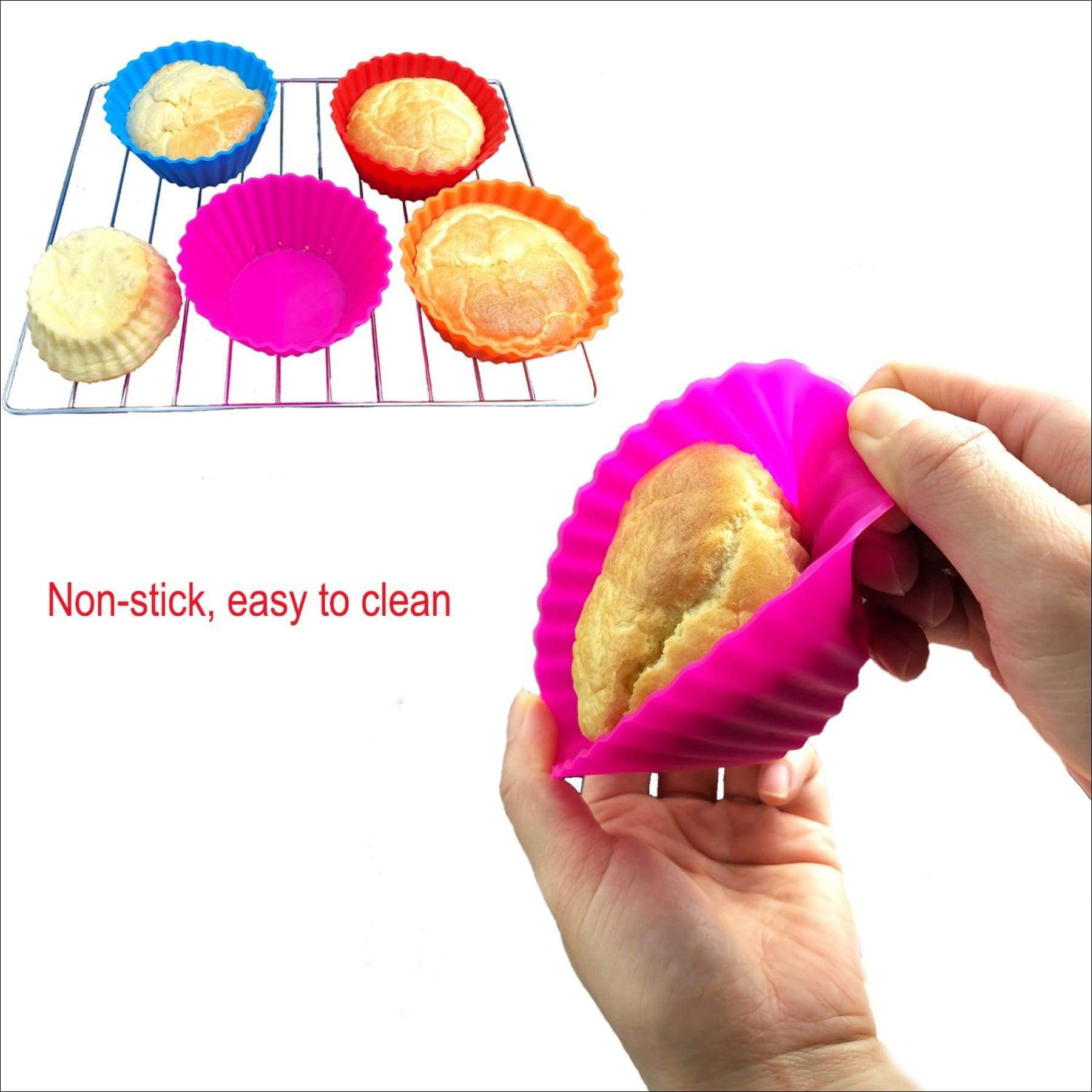 Large Silicone Baking Cups, 12 Pack Reusable Cupcake Liners 3.54