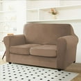 thumbnail image 6 of JIAN YA NA Stretch Velvet Sofa Covers, Plush Armchair Loveseat Couch Slipcover, Non-slip Furniture Protector, Friendly to Pets (Camel, For Armhair), 6 of 12