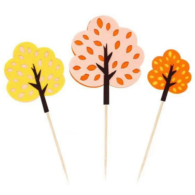 Coxeer Cake Topper Set Felt Plant Cute Cake Pick Cupcake Decoration Stick for Birthday