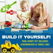 Power Gearz Take Apart Toy Truck Set of 3 - Fire, Garbage, and Construction Trucks with Screwdriver