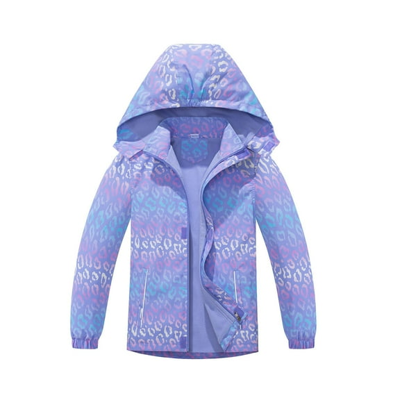 Girls Transitional Jacket With Detachable Hood Printed Jacket Lined With Rain Jacket Classic Dailywear 4-5 Years