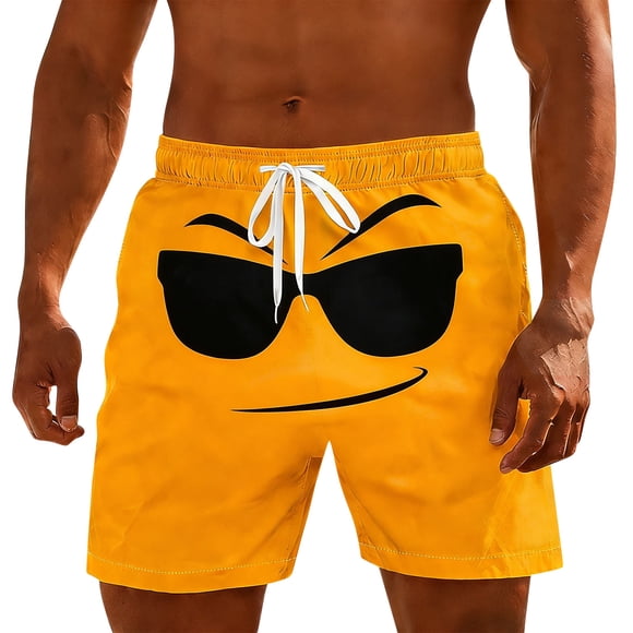 Lcziwo Maillot de Bain d'Été pour Homme, Imprimé Dessin Animé Amusant, Short de Bain Ample à Séchage Rapide pour Plage et Vacances, Jaune, TTG