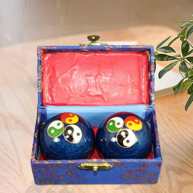 2 Pcs Balles de Massage, Balles d'Exercice Chinoises avec Boîte de Rangement, Balles de Bain Durables Réutilisables Portables, Balles de Santé Chinoises pour Personnes Âgées Colorées Bleu