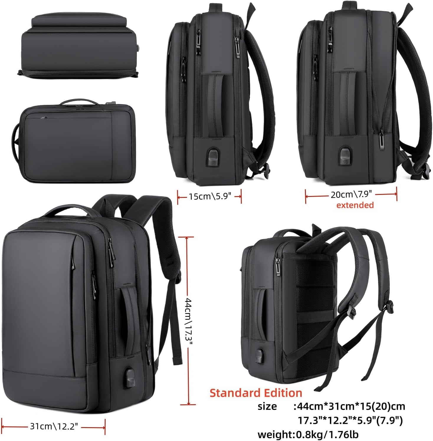 AIGIA 15.6 Inch Business Laptop Backpack Anti Theft Laptops Backpack with USB Charging Port Water Resistant Travel Backpack Computer Bag Gifts for Men