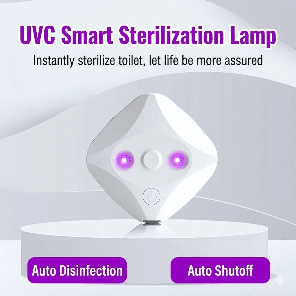 Portable UV Toilet Cleaning Purifier, Automatic UV-C Sterilization, Stick-On Portable Charging Base, No Hardwiring for Home Travel Boat