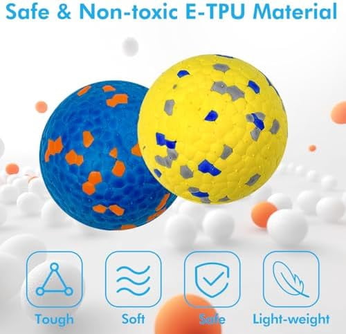 2 Pack Dog Balls Interactive Dog Tennis Balls Indestructible Dog Teething Chew Toys for Aggressive Chewers Dog Toy Fetch Balls for Small Medium Dog E-TPU Material Lightweight Bouncy Floating