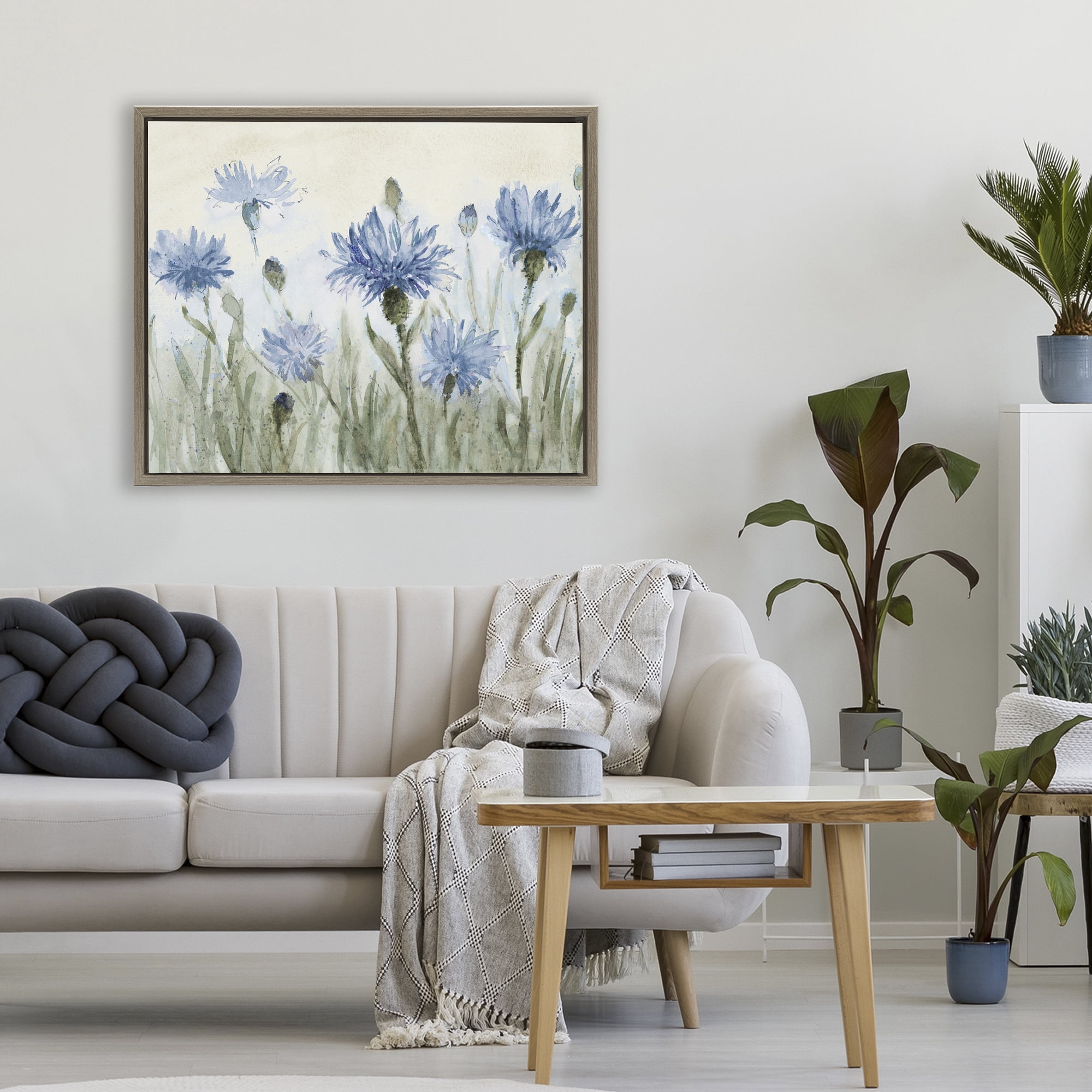 Stupell Industries Blue Cornflowers Meadow Brown Framed Floater Canvas Wall Art, design by Lanie Loreth
