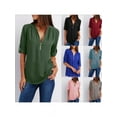 thumbnail image 2 of Women's Summer V-neck Long Sleeve Shirt Loose Zipper Plus Size Retractable Sleeves S-5XL Chiffon Top, 2 of 2
