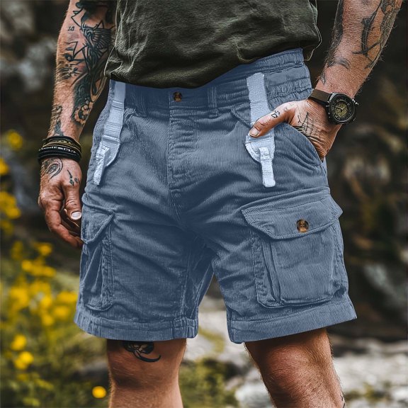 Vetsdori Mens Cargo Shorts Summer Pockets Short Pants Corduroy Athletic,Relaxed Fit Workout Fashion Outdoor Shorts for Men Elastic Waist