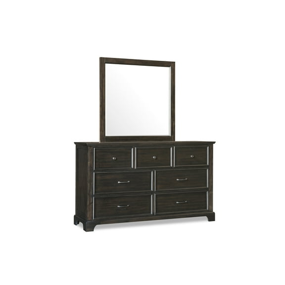 New Classic Furniture Stafford County Solid Wood Dresser with Mirror in Walnut