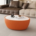 thumbnail image 2 of 32" Oval Coffee Table with Marble Top, Fluted PU Leather Center Table, Modern Minimalist Tea Table for Living Room, No Assembly, Orange, 2 of 6