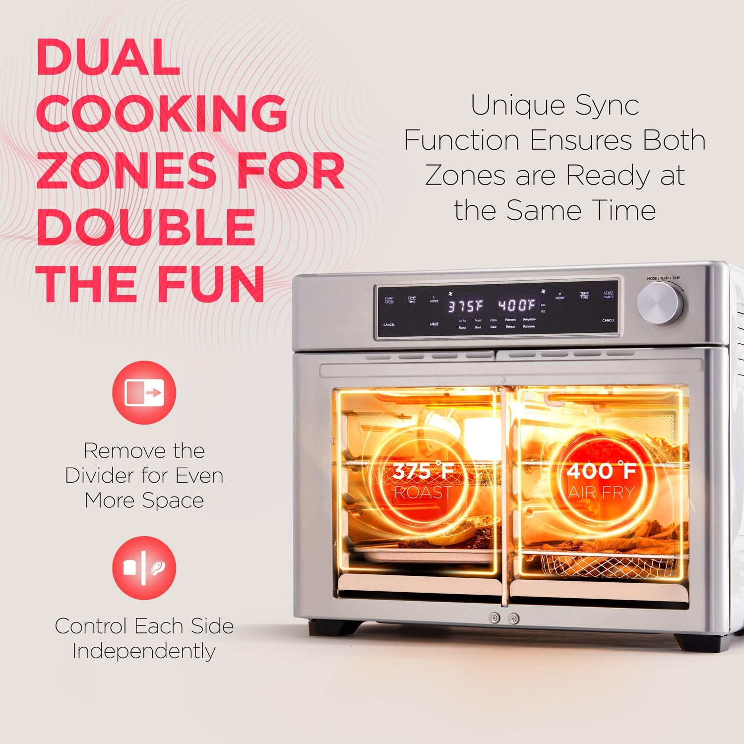Ivation Dual Zone 10-in-1 Air Fryer & Toaster Oven - Up to 450°, 1800W Temperature Control