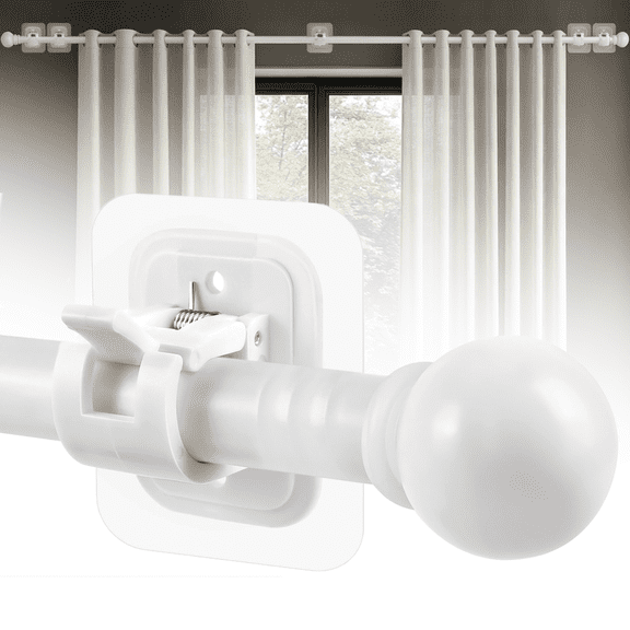 Curtain Rods No Drilling for Windows 42 to 120 Inch, 5/8 Inch Diameter Drapey Pole with No Drill Curtain Rod Brackets, Renter Friendly Cortineros Para Ventanas (White)