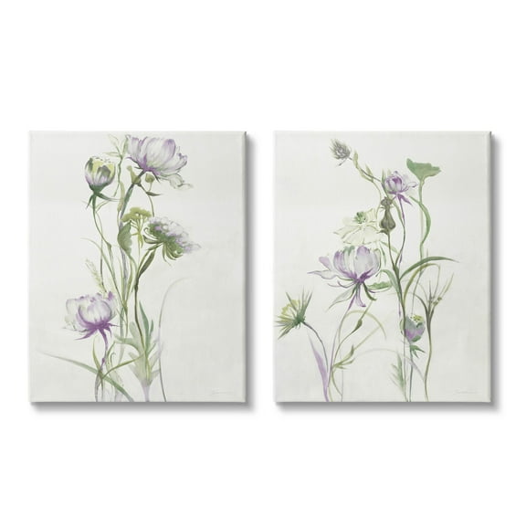 Stupell Industries Traditional Flower Stem Blossoms Graphic Art Gallery Wrapped Canvas Print Wall Art, Set of 2, Design by Liz Jardine