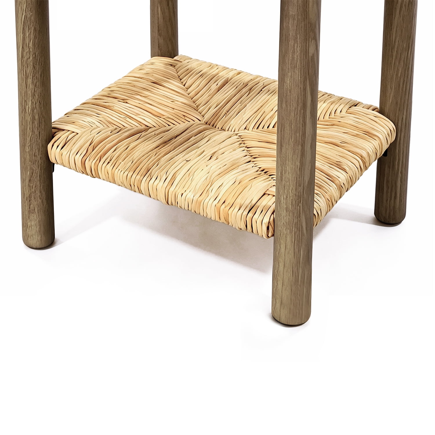 AISWORD End Table with Drawer & Hand-woven Jute Shelf,Small Wood Side Table with Rounded Edges for Bedroom & Living Room,Antique Grey
