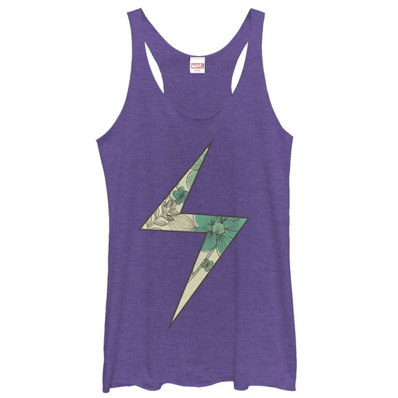 Women's Marvel Lightning Bolt Floral Print Ms. Marvel Racerback Tank Top Purple Heather Small