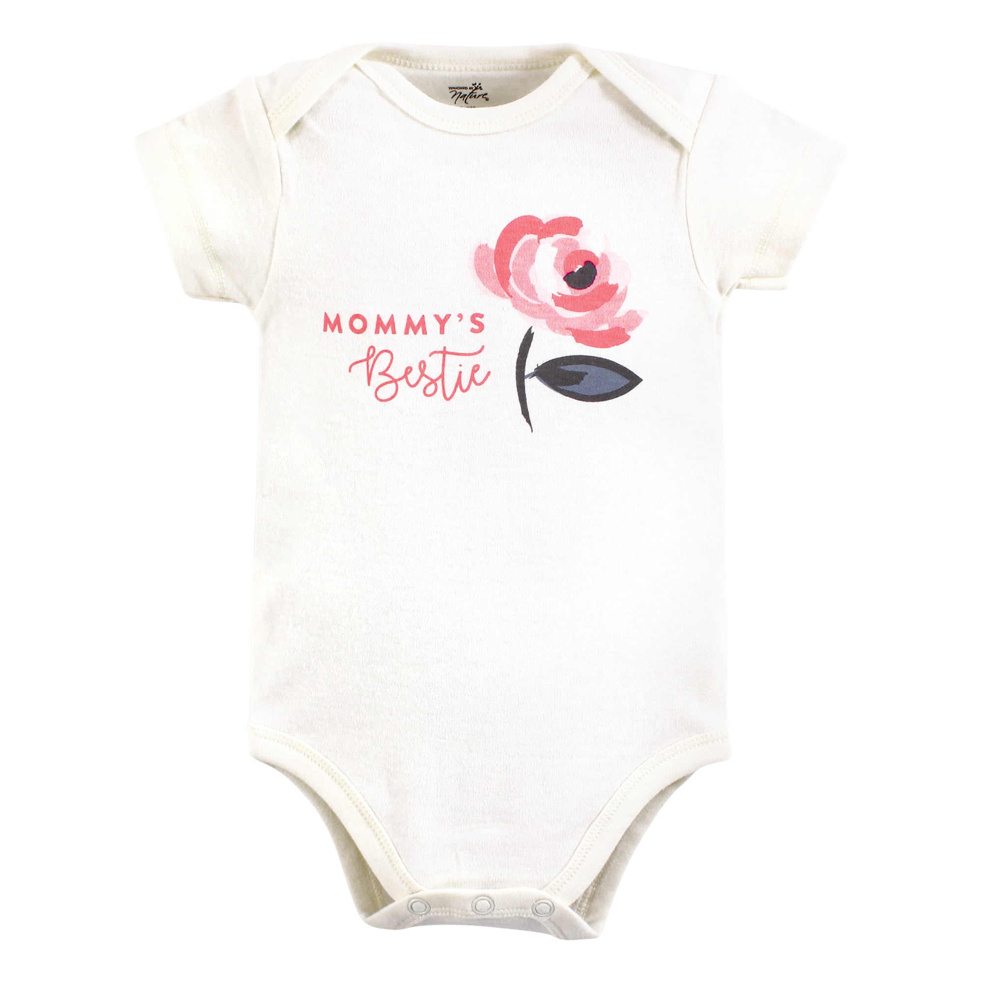 Touched by Nature Unisex Baby Organic Cotton Bodysuits, Bubblegum Floral, 12-18 Months