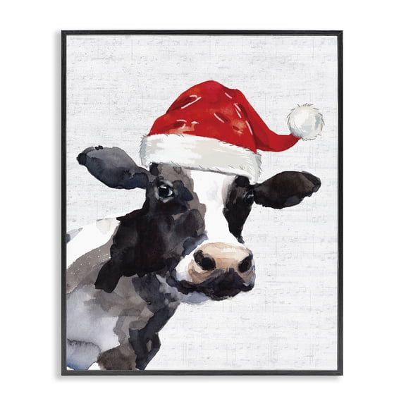 Stupell Industries Farmhouse Country Cow Santa Clause Hat Black Framed Giclee Art, 11 x 14, by Lettered and Lined
