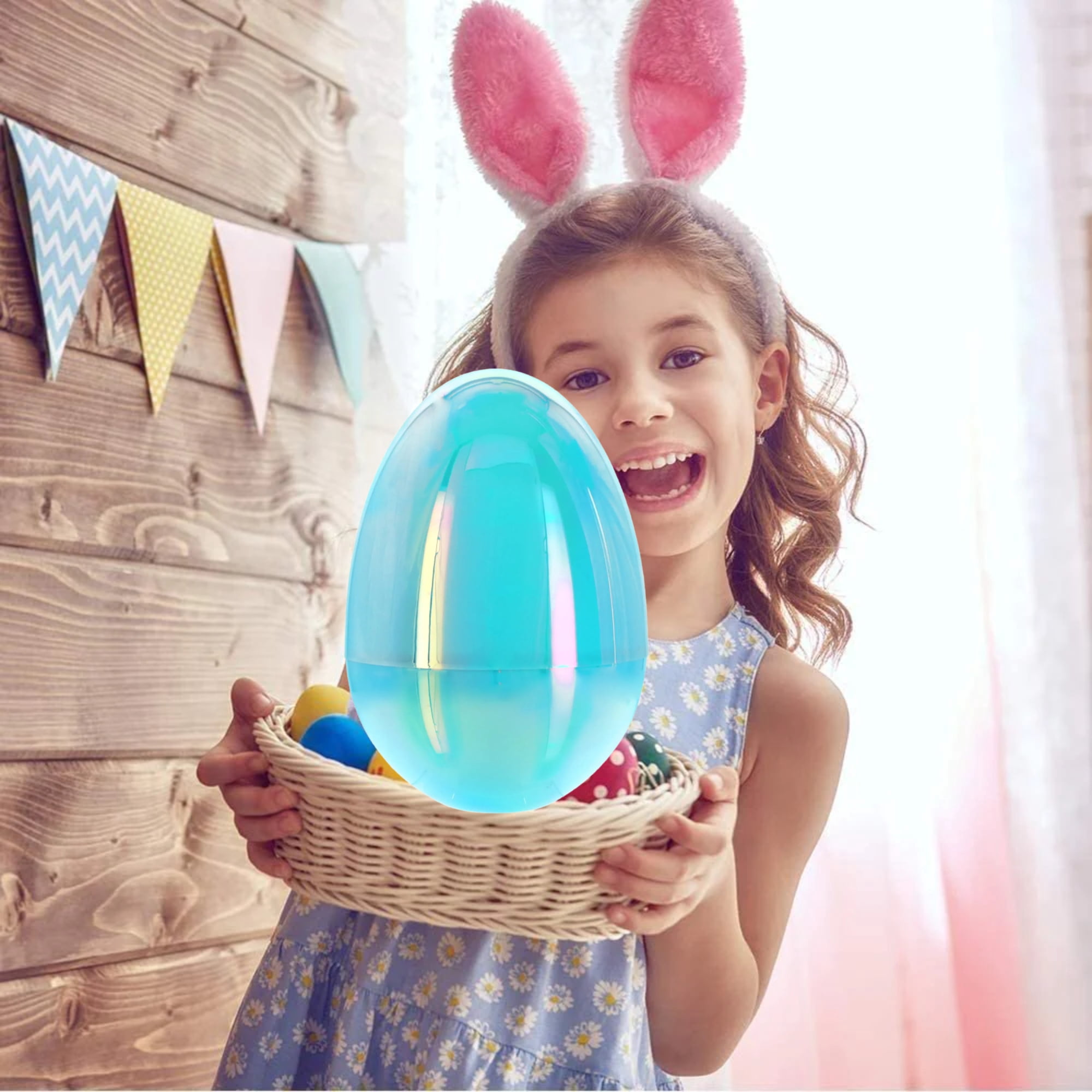 Happy Easter Jumbo Egg Gift Filled with Trolls Poppy Figure Puzzle Set Stacked Pencils Card Games White Board & Reusable Plastic Egg for Kids Girls Egg Hunt Spring Holiday Party Gifts (Contents Vary)