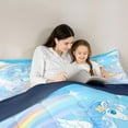 thumbnail image 5 of Feelyou Cute Unicorn Teens Queen Comforter Set, Princess Castle Blue Bedding Sets, Kawaii Cartoon Animal Reversible Bedding Comforter Set, Breathable Home Decor, 3 Pieces, 5 of 8