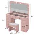 thumbnail image 2 of Pink Vanity Desk with Illuminated Mirror & Power Outlet, 11 Drawers Vanity Table with Chair, Makeup Vanity with 12 LED Lights, Tempered Glass Top, Dressing Table for Bedroom,Dressing Room, 2 of 7