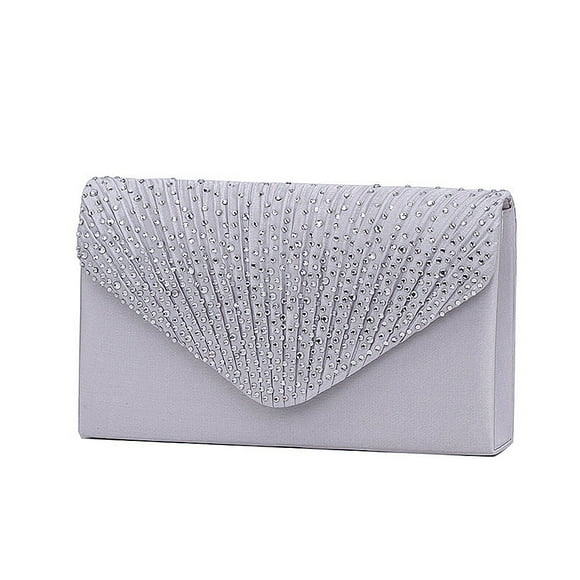 20cm / 7.8 inch Ladies Evening Satin Bridal Diamond Ladies Clutch Bag Party Prom Envelope with Detachable Chain