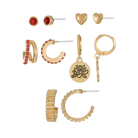 Time and Tru July Water Liily Earring Pack Goldtone